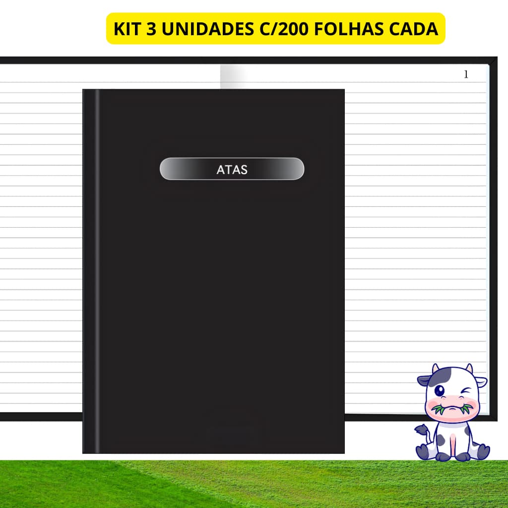 KIT 3 Livros Ata 200 Folhas Capa Dura Folhas Pautadas Numeradas Reunião Assembleia Congresso Conferência Condomínio