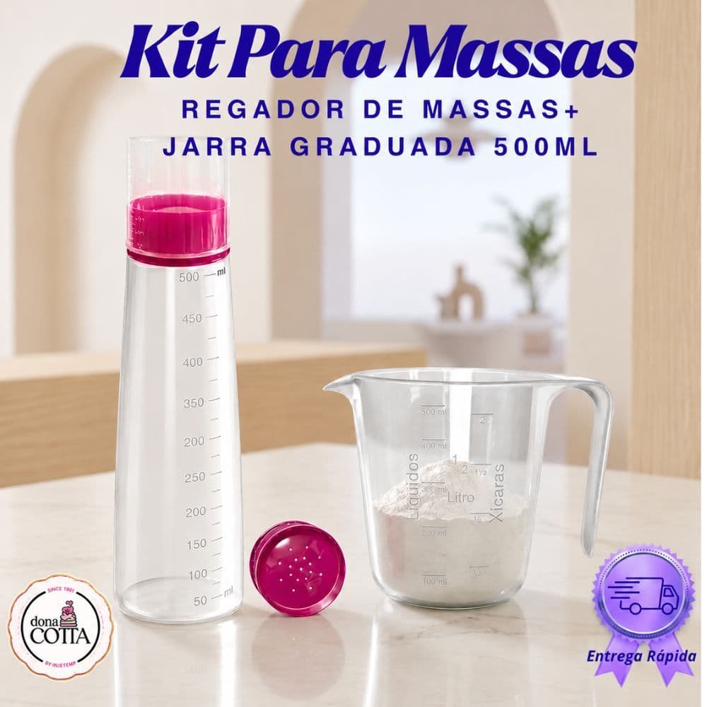 Kit Completo Confeitaria Bisnaga Regadora De Massa De Bolo E Jarra Graduada Secos E Molhados 500ml - NEW