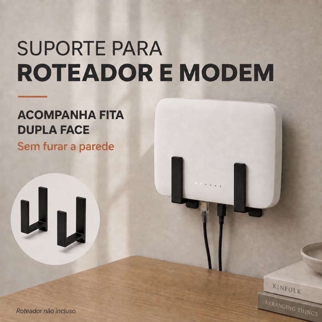 Suporte Roteador de Parede compativel Modem claro sem Furo com Fita Universal Organizador WiFi