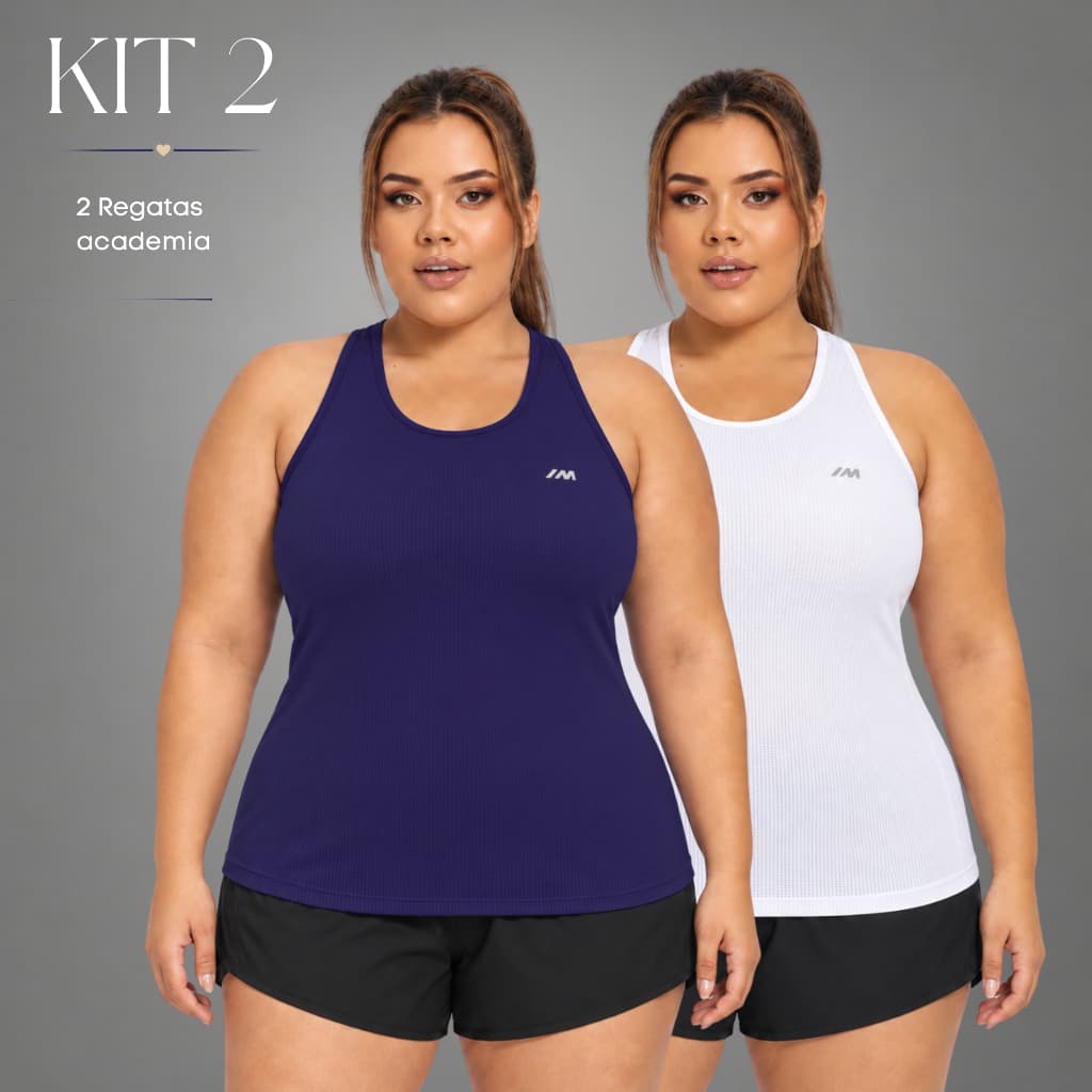 KIT 2 Regata Dry Fit Academia Feminina Plus Size Fitness Nadador Blusa Caminhada Musculação Treino G1 ao G3
