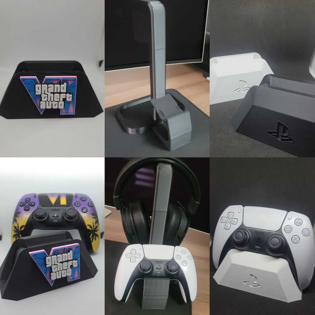 SUPORTE CONTROLE VIDEOGAME MESA GAMER PS5 PERSONALIZADO COM SUPORTE PARA HEADSET