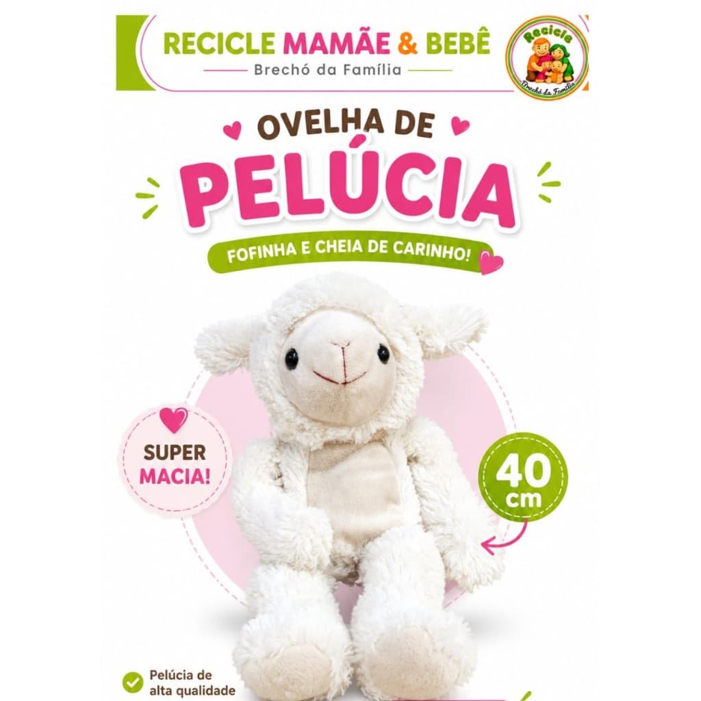 📸 Ovelha de Pelúcia 40 cm – Recicle Mamãe & Bebê Brechó da Família