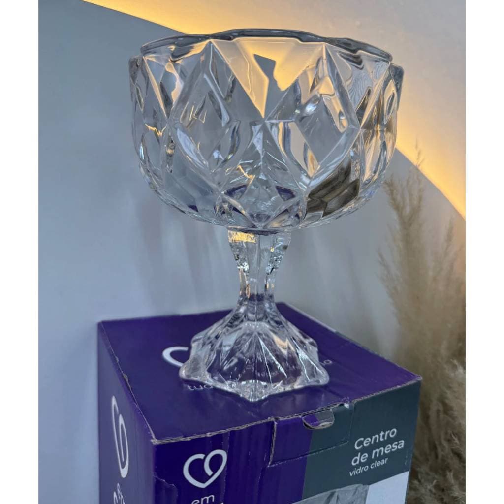 Centro de Mesa de Vidro Diamond Em Casa Tem 600ml - Taça Sobremesa / Bomboniere / Decoração