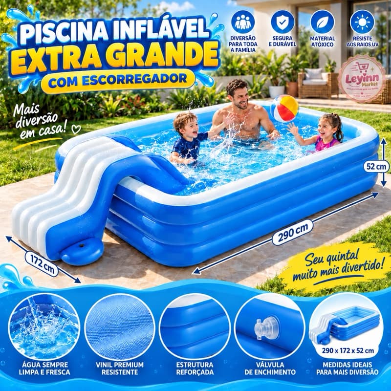🔥【Novidades】Piscina Infantil Inflável Playground 290cm x172cm Parque Aquatico Inflável Piscina Grande com Escorregador