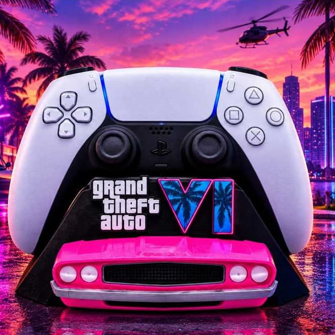 Suporte Controle PS5 GTA VI Grand Theft Auto Base Suporte para Controle DualSense Decoração Gamer Geek Presente