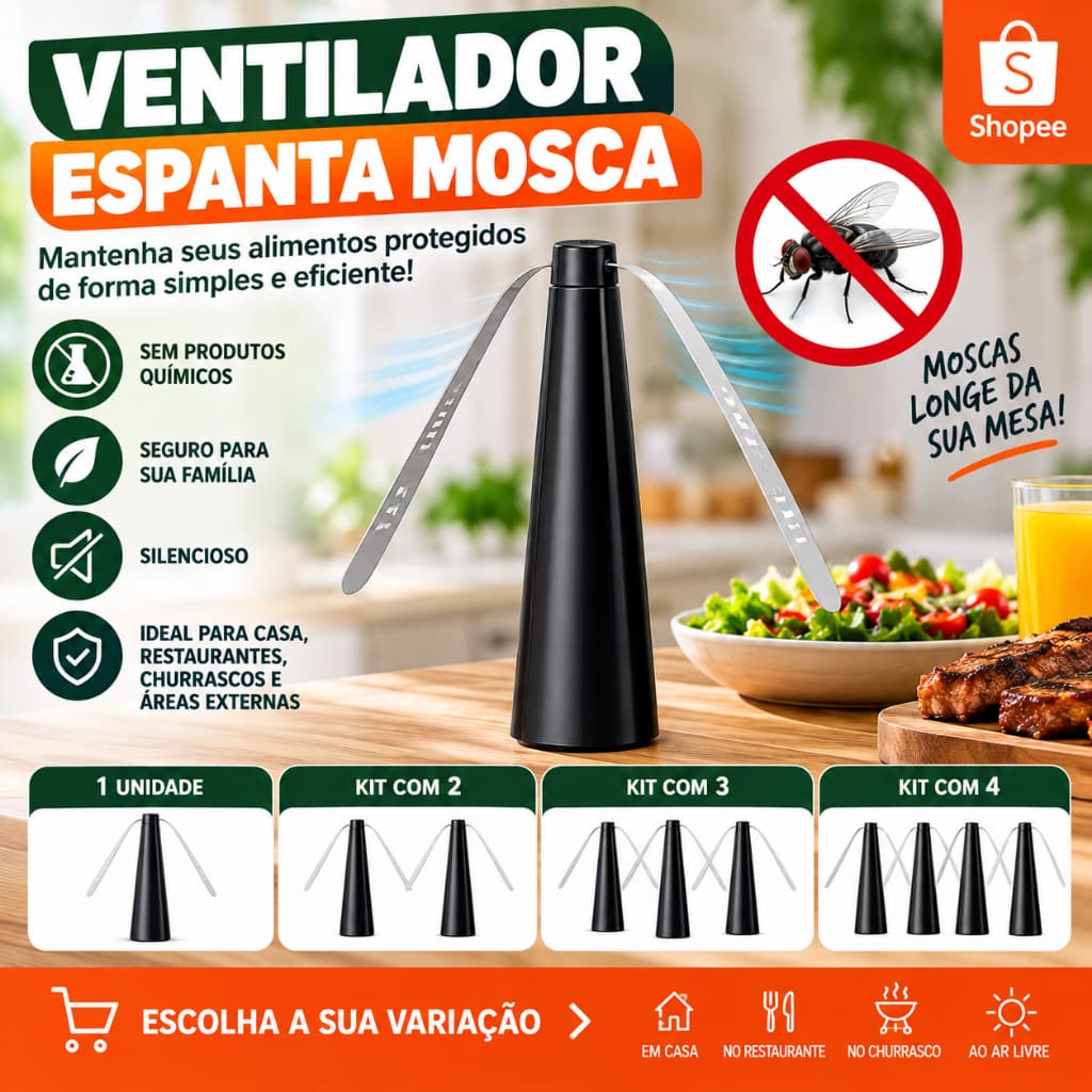 Ventilador Repelente Espanta Mosquito Mosca Inseto Armadilha Mesa Cozinha Sala Cozinha Buffet Churrasco Jardim Gourmet
