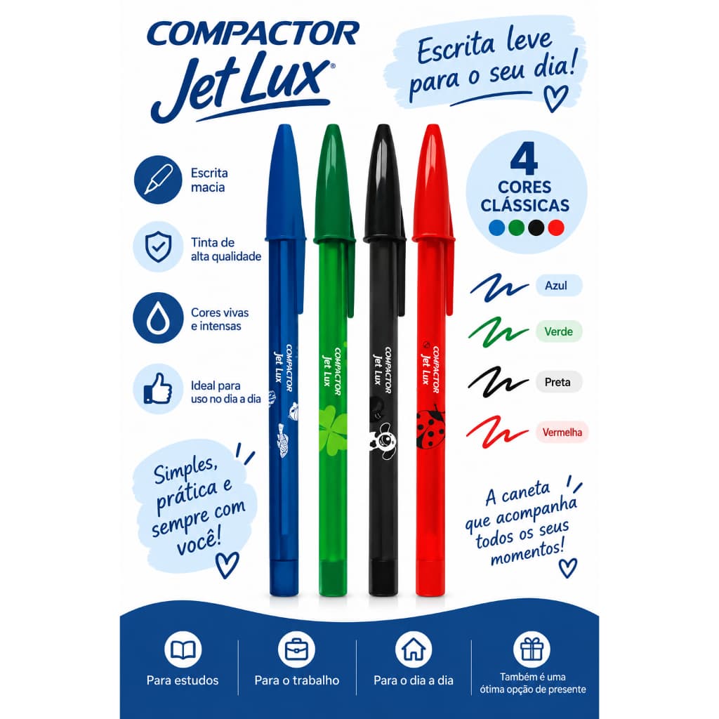 CANETA ESFEROGRÁFICA COMPACTOR JETLUX CORES VIBRANTES