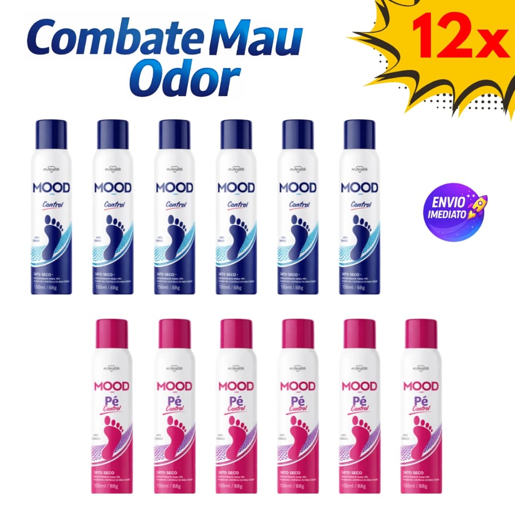 Kit 12 Desodorantes para Pés Spray Mood Care Control 150ml Jato Seco Uso Diário Ação Prolongada Antiodor
