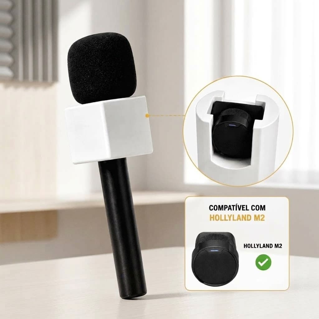 Suporte de Mão Adaptador Com Canopla para Microfone Lapela Hollyland Lark M2 Gravação Audio Entrevista Reportagem Ruido