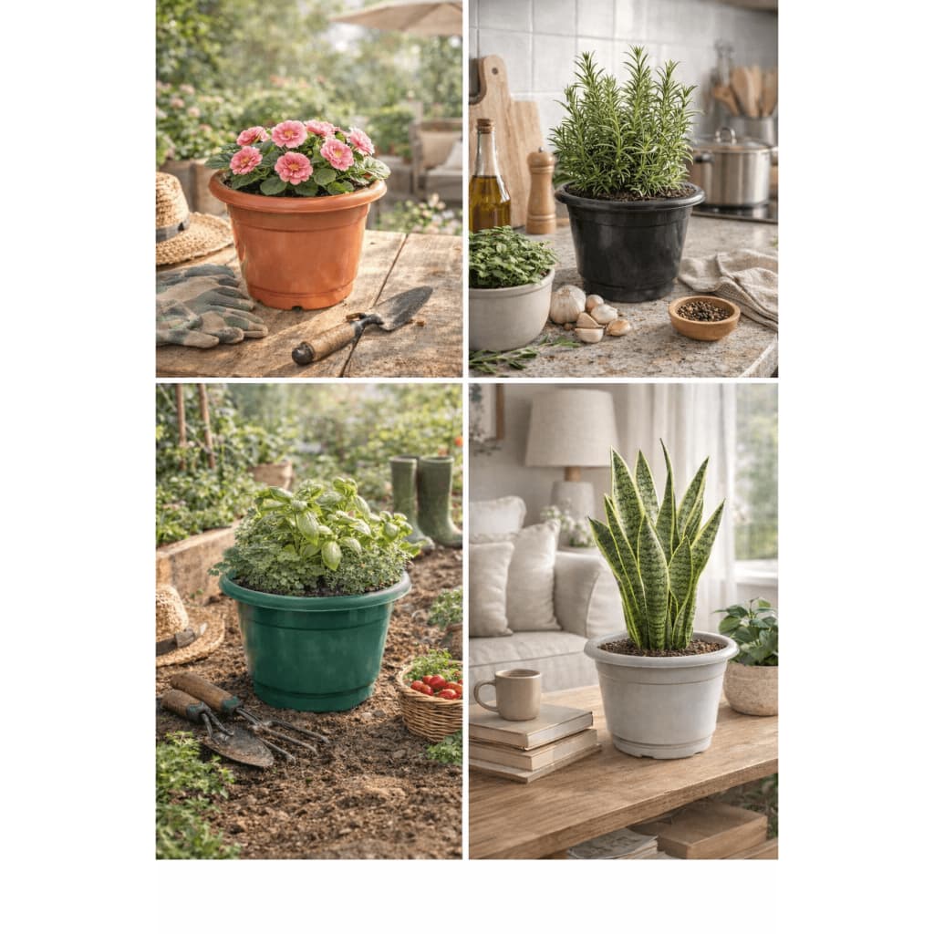 Vaso Redondo 4 Litros para Plantas e Hortas – Disponível em 4 Cores (Preto, Verde, Branco e Telha)