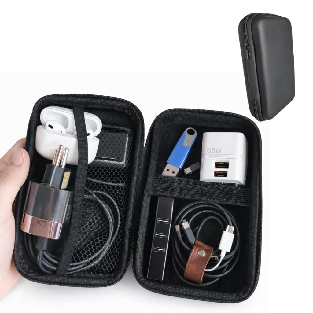 Estojo Case Preto com Zíper e Rede Interna para Acessórios, Fones, Cabos ou Pendrive Médio e Grande