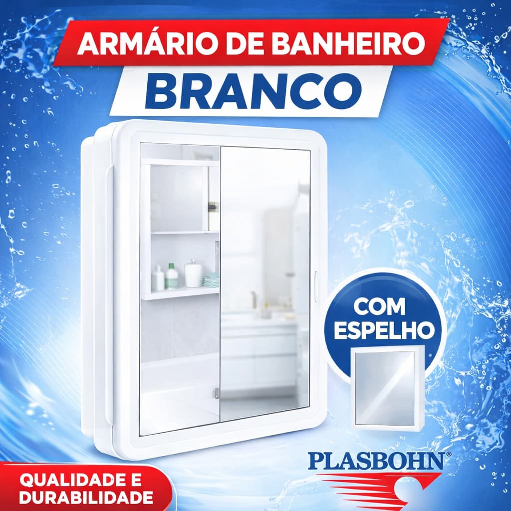Armário de Banheiro  Espelho Integrado e Design Compacto branco