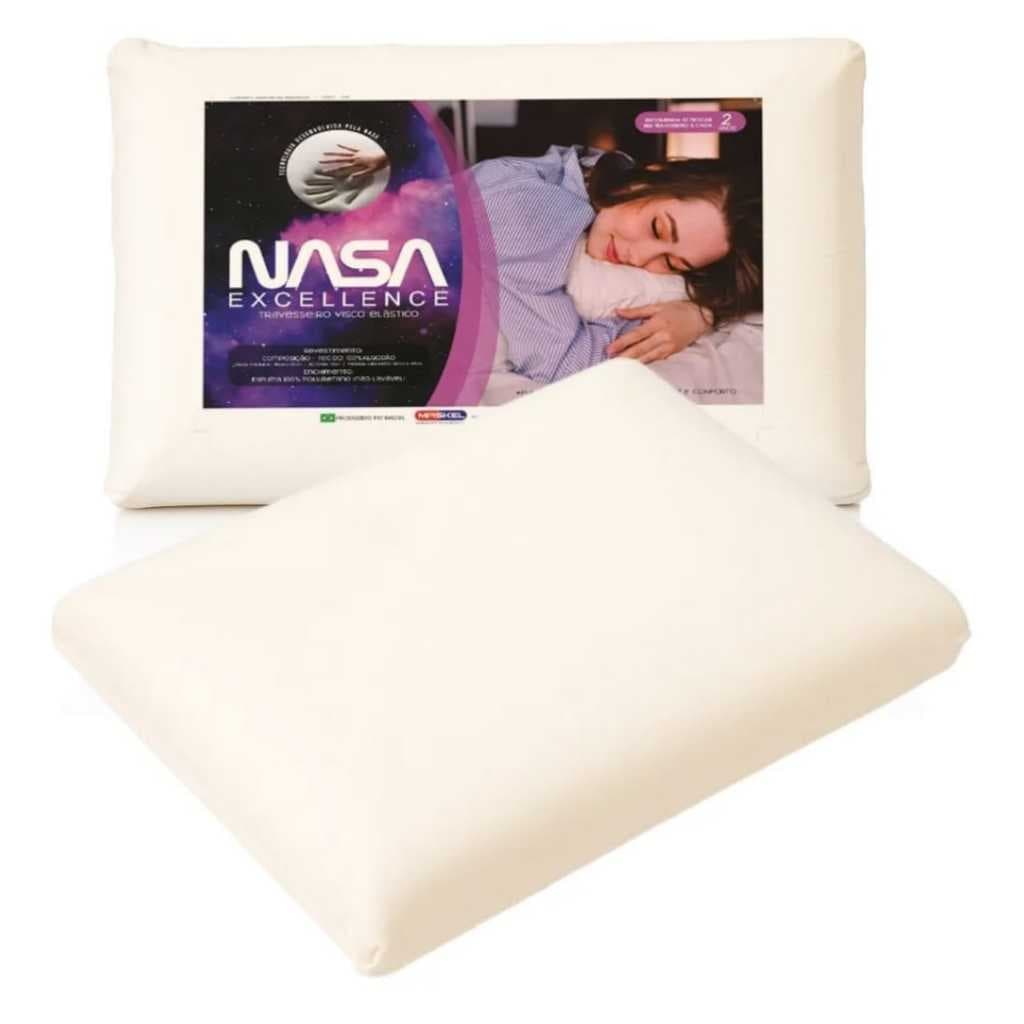 Travesseiro NASA Perfil Alto Tradicional Premium Macio E Hipoalergênico Fresco 14cm Creme
