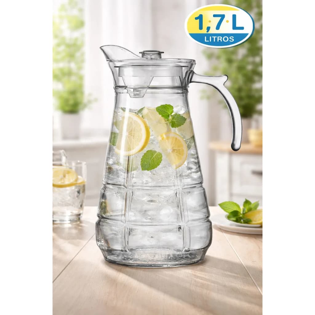 Jarra De Vidro Com Tampa 1,7 Litro Agua Saborizada Suco Chá