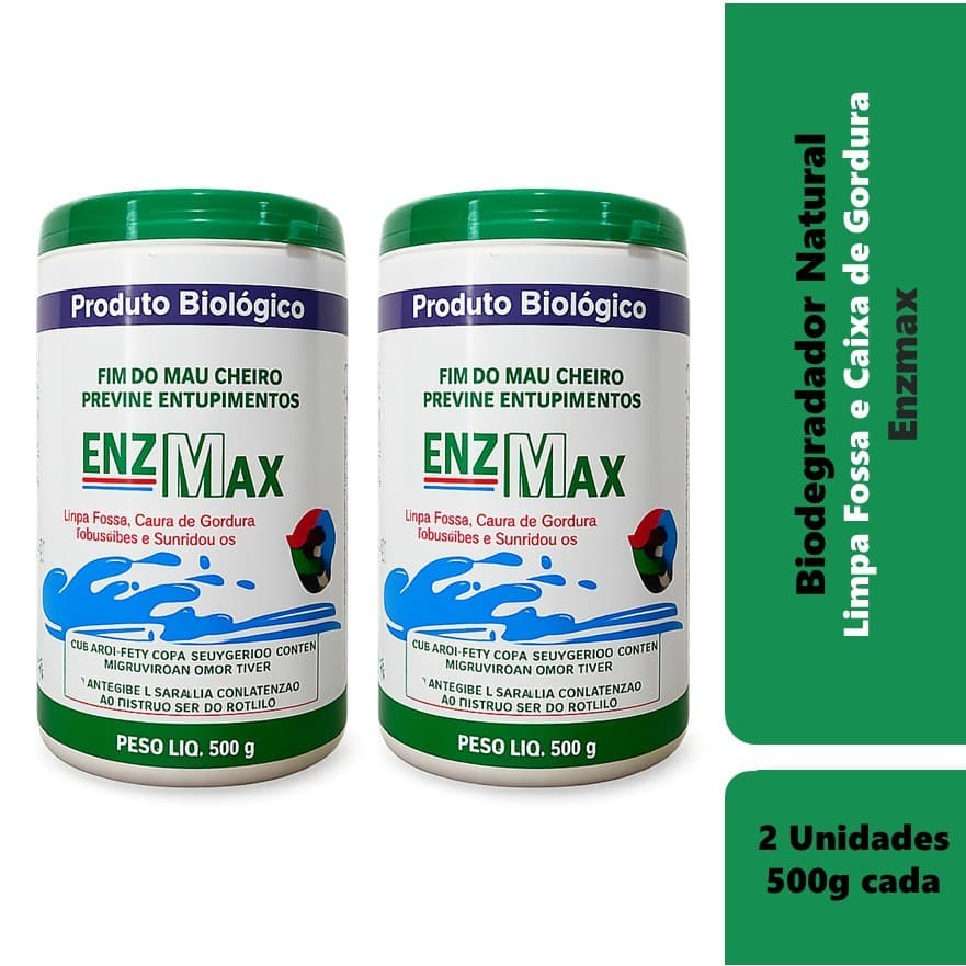 Kit Com 2 Enzmax Limpa Fossa Séptica E Caixa De Gordura Enzimas 500g