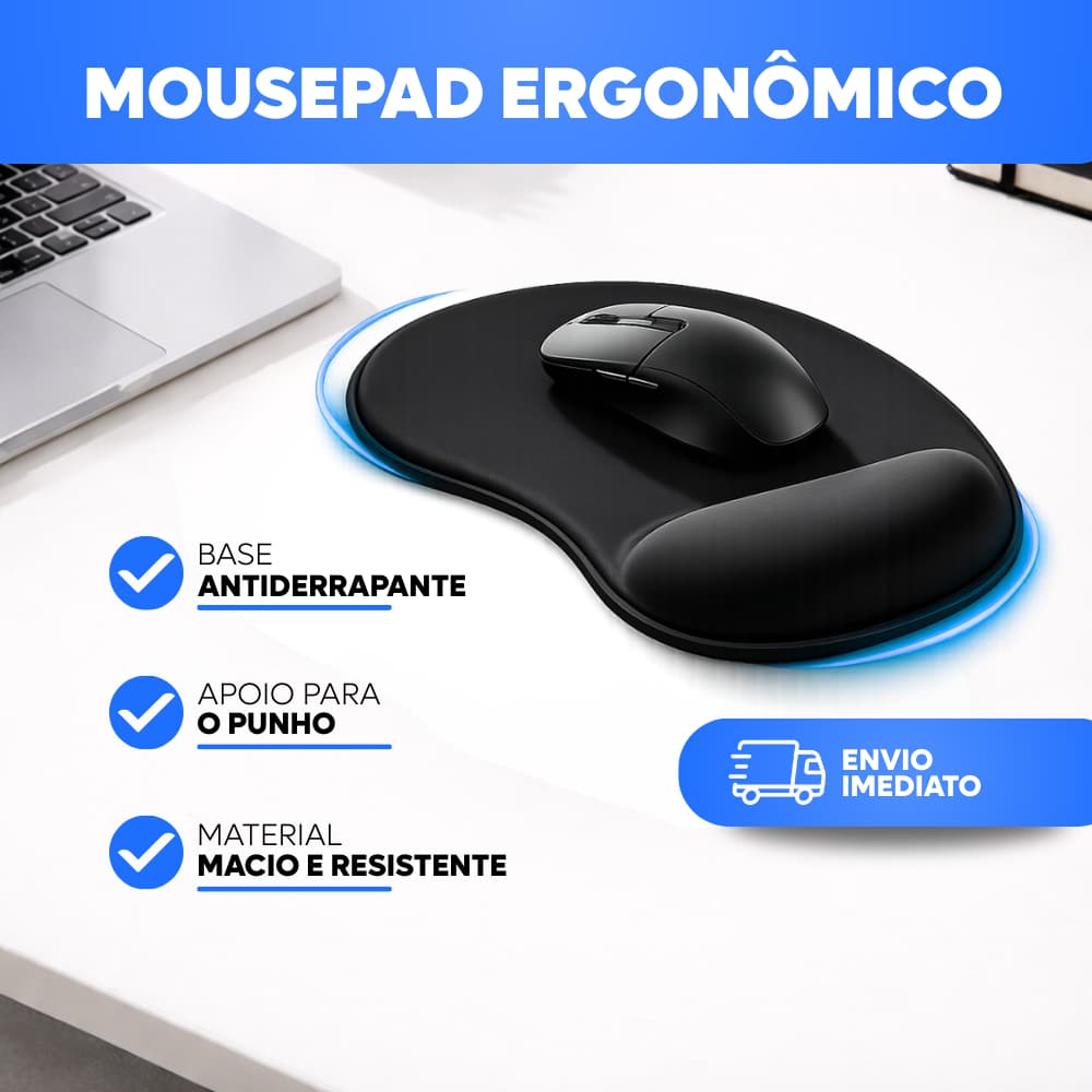 Mousepad Ergonômico com Apoio de Pulso Punho Confortável Antiderrapante Escritório Gamer