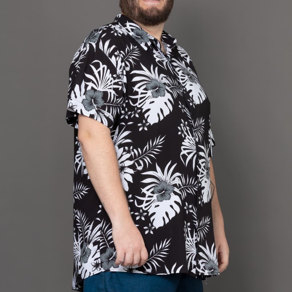 Camisa social floral manga curta Extra Grande Plus Size Social Masculina Premium Luxo Verão Estampada