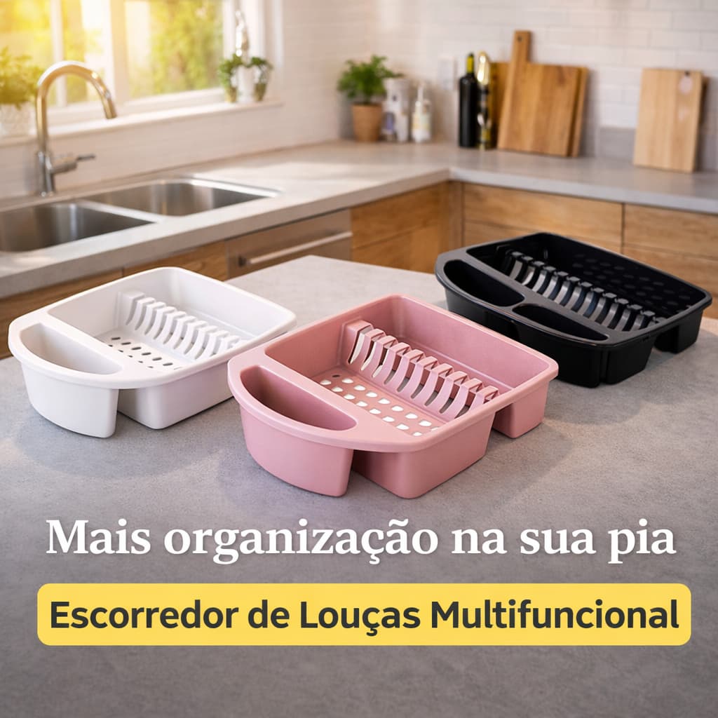 Escorredor de Louças 9 Pratos Cozinha Plástico Preto Rosa Branco Escorredor Louça Copos Talheres