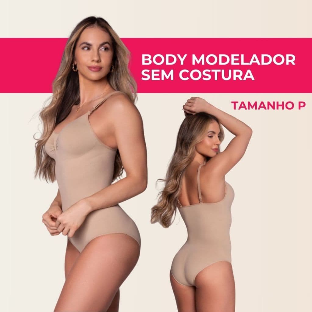 Body Modelador Redutor Sem Costura Bege Cinta Compressão Sem Bojo Tamanho P