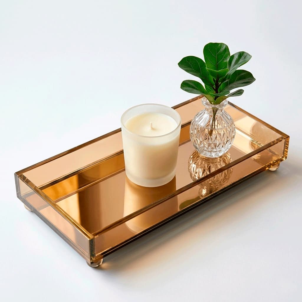 Bandeja Retangular Vidro 11x30cm Decoração Casa Ambiente Quadrada Espelhada Decorativa