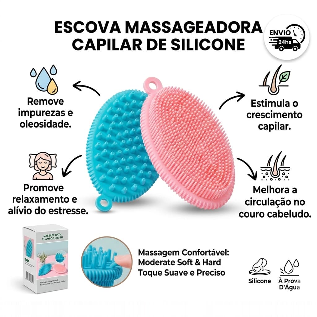 Escova Capilar Massageadora 2 em 1 Para Couro Cabeludo Cescimento e Relaxamento Adultos e Crianças