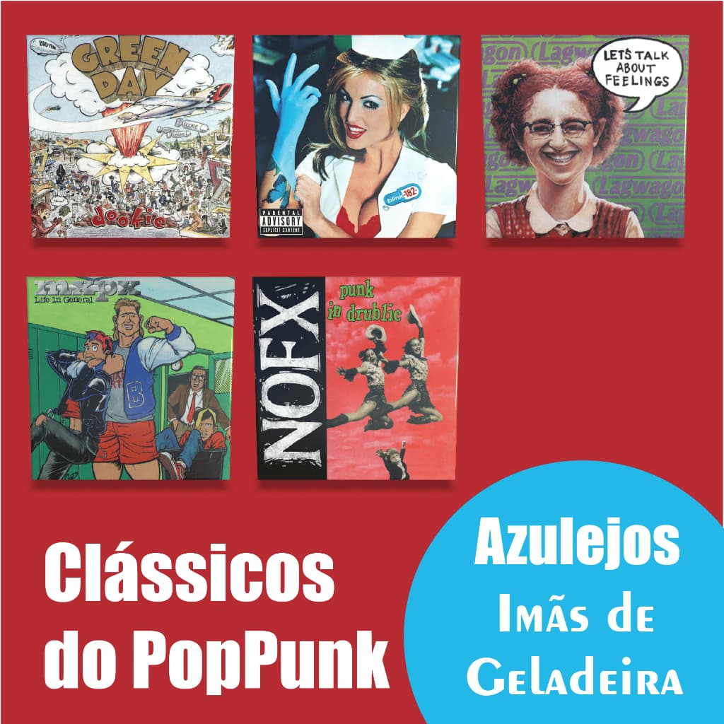 Azulejo Ímã de Geladeira Álbuns Clássicos Pop Punk – 4,5x4,5 ou 7,5x7,5 Fosco ou Brilho | Decoração Nerd Musical