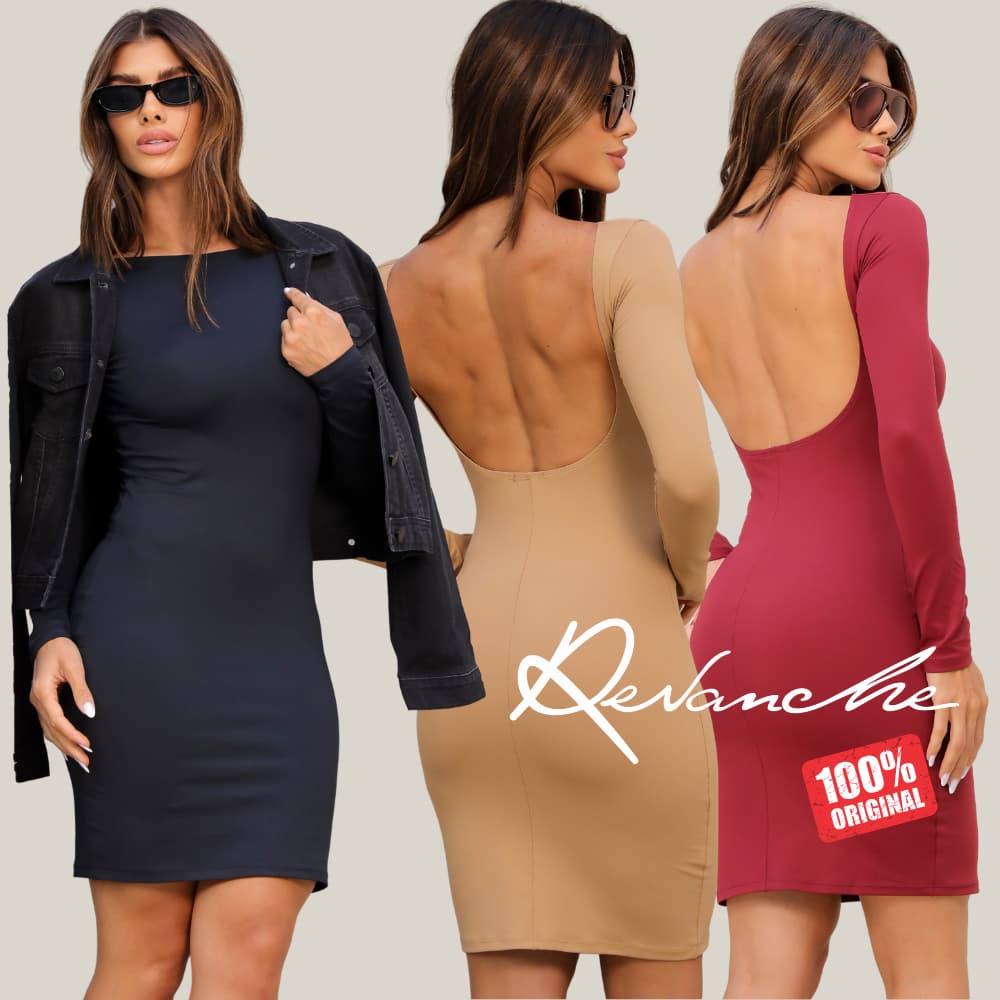 Vestido Curto Manga Longa com Decote nas Costas Revanche Arderito – Elegância e Sensualidade na Medida Certa