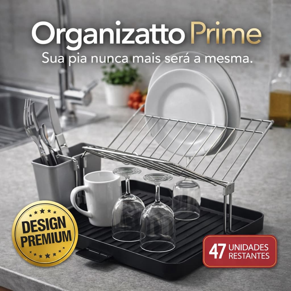 - Escorredor de Louça Metálico Organizador de Pia com Porta Talheres e Base Coletora – Organizatto Prime