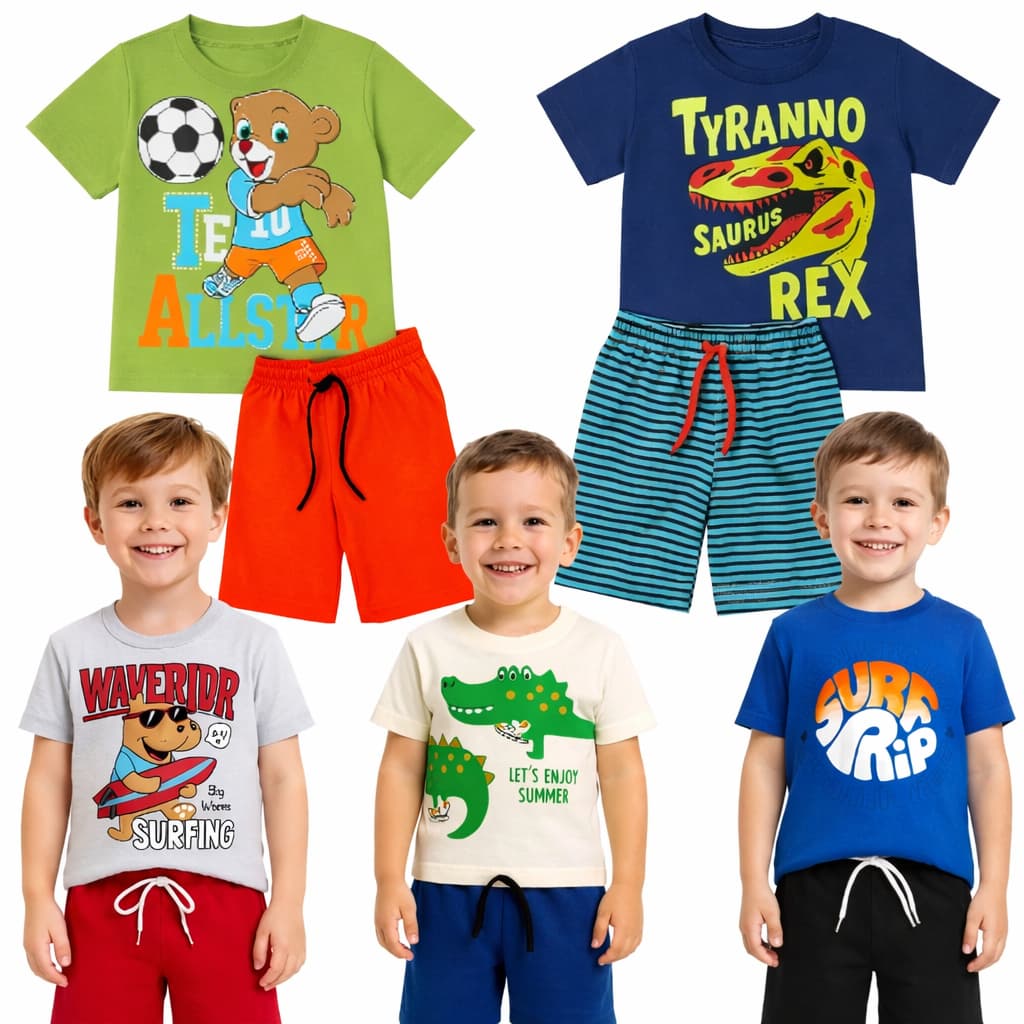 Kit 5 Conjuntos Infantil Camisa + Bermuda Roupa Criança 4 a 8 Anos 10 Peças Sortidas