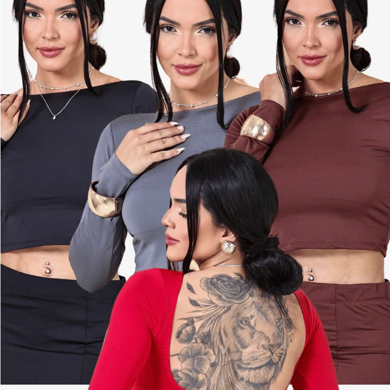 Cropped Costas Nua Feminino com Manga Longa Top Com Manga