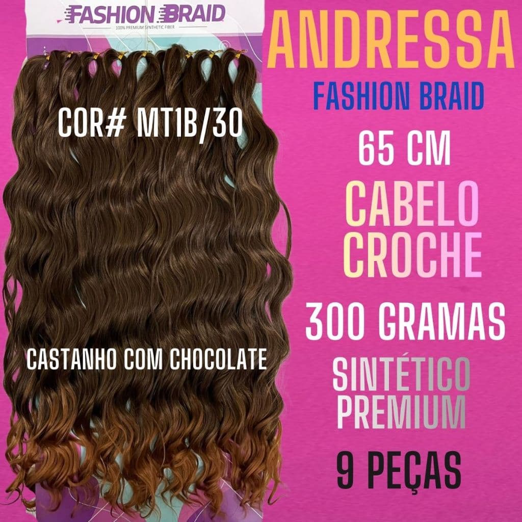 Crochet 65 cm sintetico premium Andressa fashion braid 300 gramas 9 peças