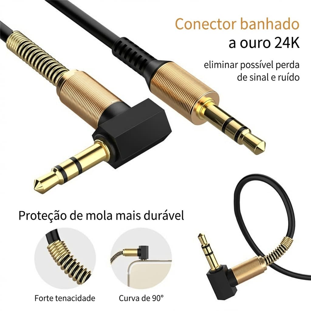 Cabo Auxiliar Espiral Mola P2 + P2 Stereo Áudio 3.5mm