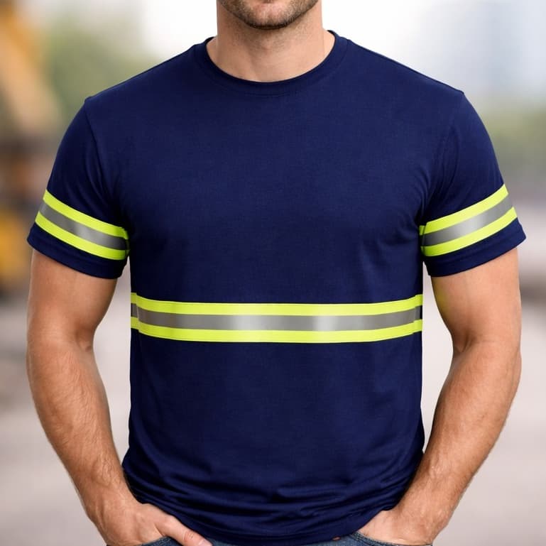 Camiseta Manga Curta Poliéster Faixas Refletiva Confortável Durável Construção Civil Obra Pedreiro