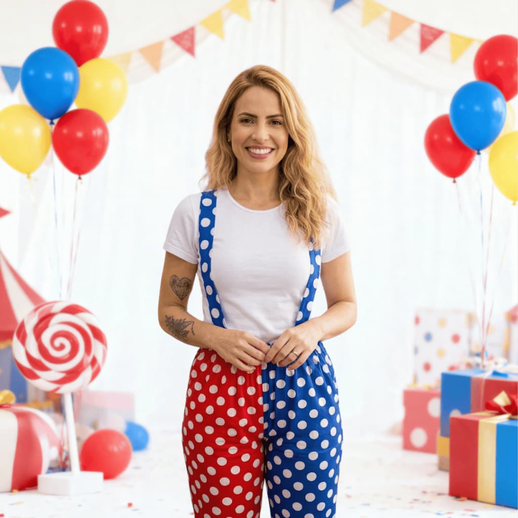 Roupa De Palhaço Infantil Adulto Suspensório Bolinhas