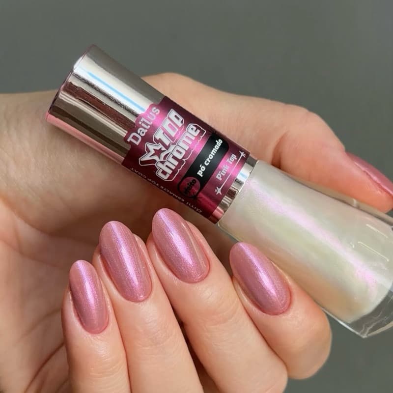 Esmalte Dailus Lançamento Top Chrome Efeito Pó Cromado Pink Top Top Coat