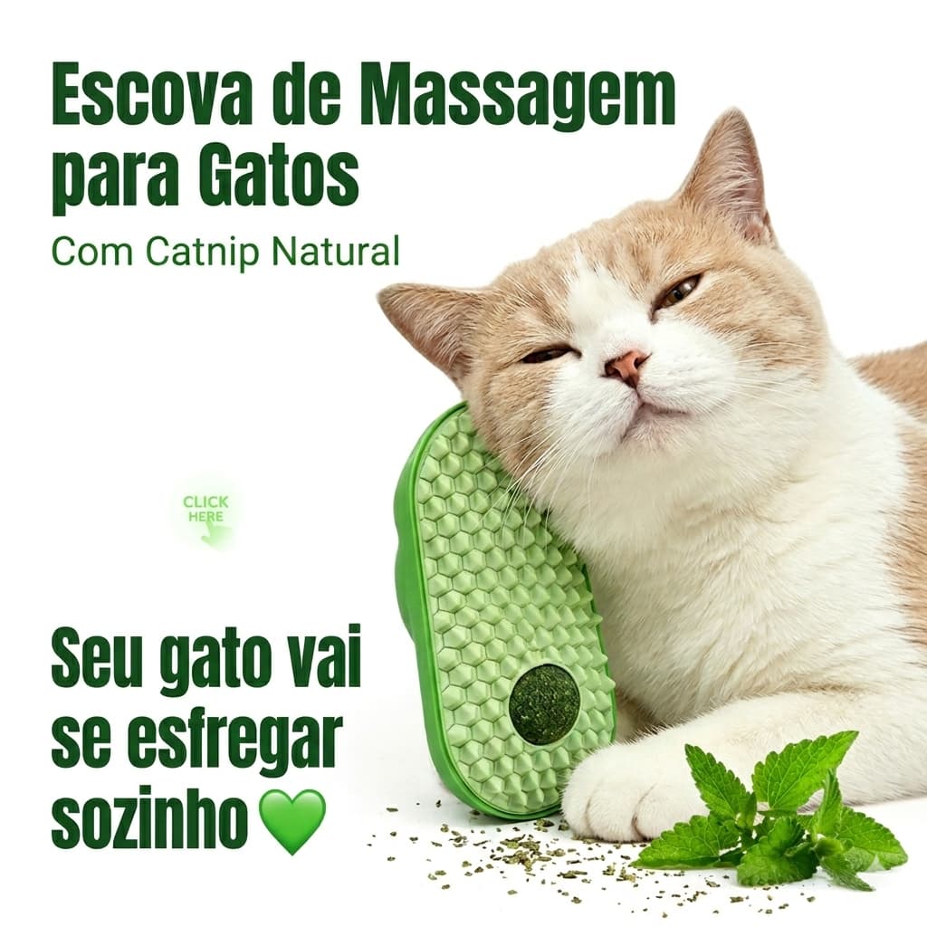 Escova de Massagem para Gatos com Catnip Natural – Auto Escova de Parede Removedor de Pelos Anti Estresse