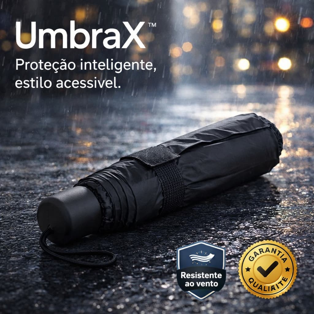 Guarda Chuva UmbraX™ Compacto Dobrável Resistente Portátil Preto Estampado Proteção Chuva Sol