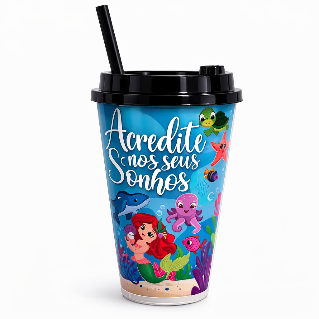 Kit 10 Copos 600ml Com Tampa E Canudo Copo Plastico Para Festas Aniversarios Presentes Lembrancinha