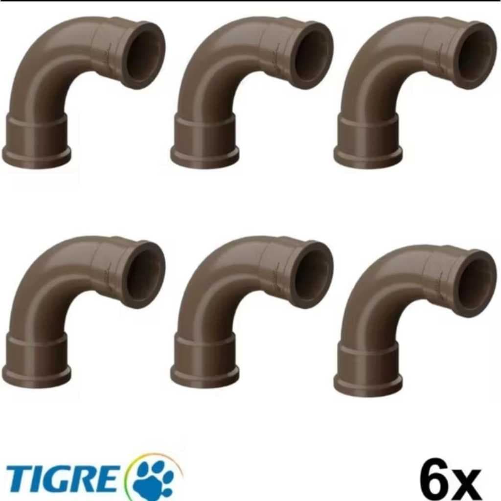 Curva Soldável Marrom 90° Longa de (20mm - 1/2) e (25mm - 3/4) PVC Tigre - 1, 2, 3 e 6 Unidades
