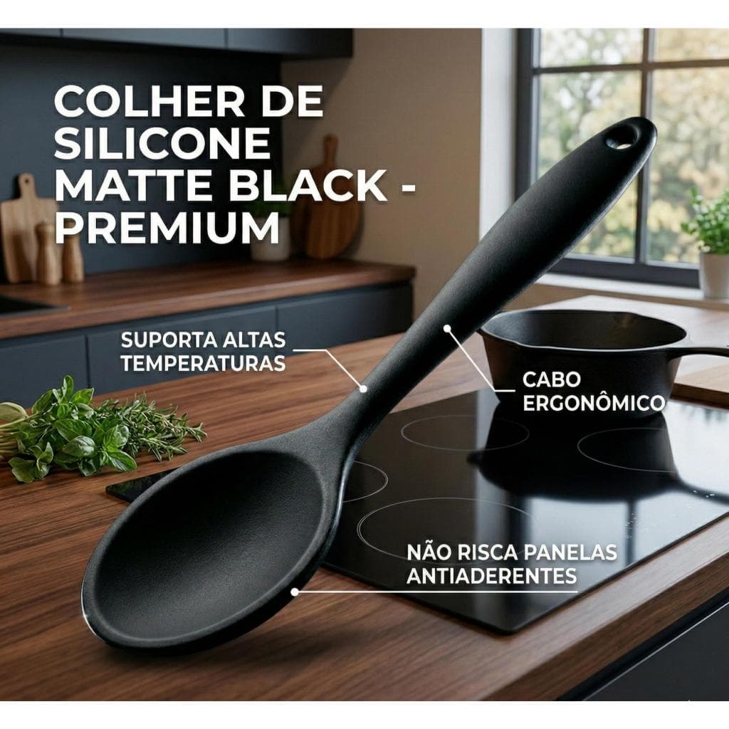 Colher de Silicone 27 cm Não Risca Panela nem Antiaderente - Resistente ao Calor
