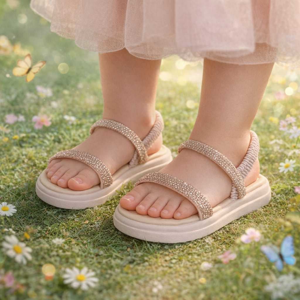 Sandália Infantil menina nude bege com Strass Brilho Confortável Festa Casual Numeração 20 ao 27