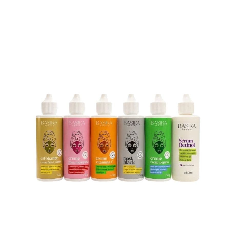Máscaras Faciais Skin Care, Vitamina C, Rosa Mosqueta, Pepino, Black, Esfoliante, Retinol - Basika