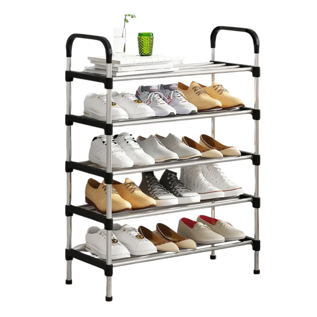 Sapateira Vertical Moderna Preto Aço Cromado 4 Prateleiras 80x42x26cm Sapateira Vertical Moderna Preto Aço Cromado