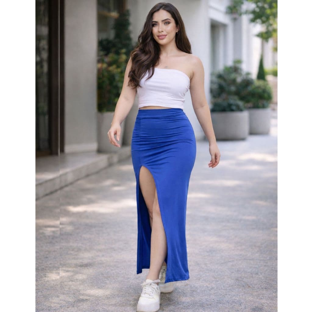 Saia Longa Feminina com Fenda Sensual Elegante e Conforto em Suplex Com Caimento Perfeito