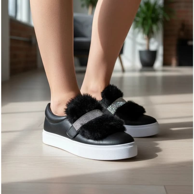 Tênis Feminino Elástico Preto Slip On Iate Casual 3 em 1 Versátil Confortável Blogueira Original