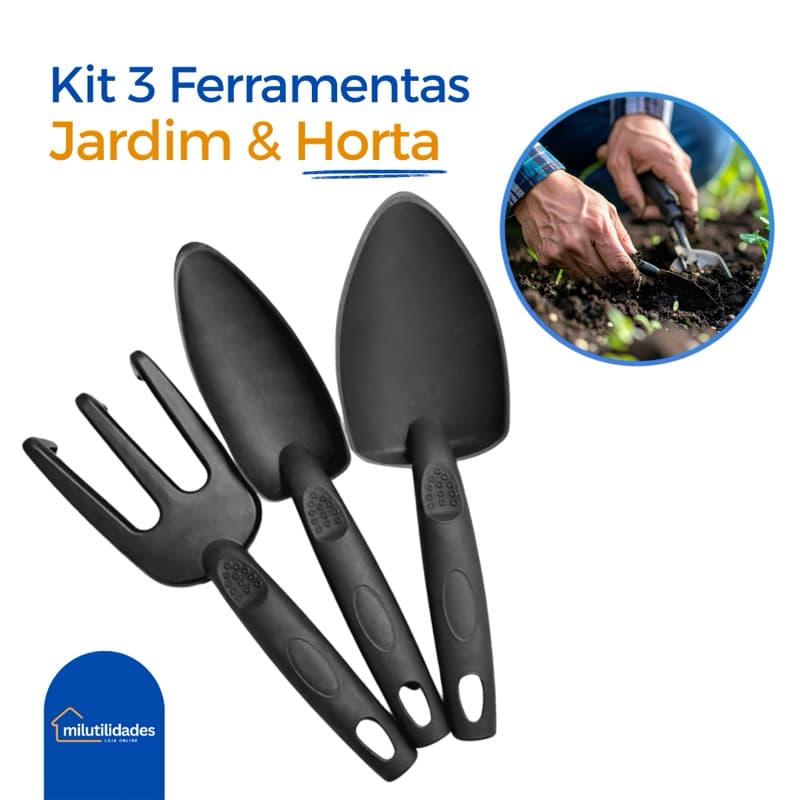 Kit Jardinagem Conjunto 3 Peças 26cm Ferramentas Para Jardim e Horta Plástico Reforçado