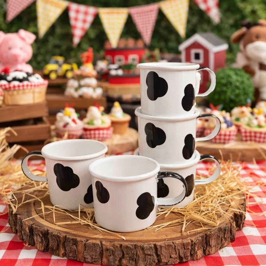 Mini Caneca Fazendinha Alumínio 150ml | Caneca Vaquinha | Lembrancinha Festa Tema Fazenda