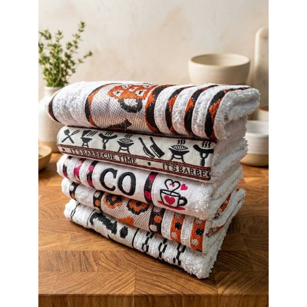 Kit 10 Panos de Prato Brancos/Copa Jacquard Premium 100% Algodão Atoalhada Felpuda - Grande Toalha de Cozinha