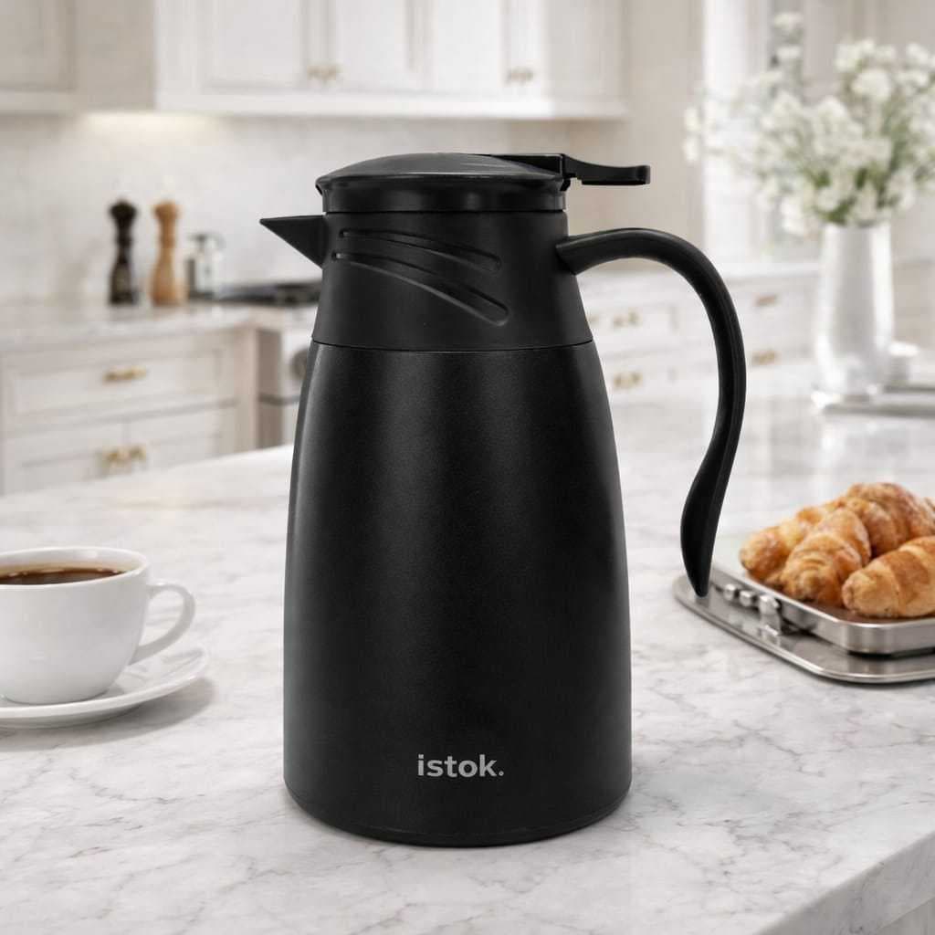 Garrafa Térmica Roma Istok Cinza/Preta 1 Litro Moderna Casa e Escritório Ideal Para Café, Chá, Leite