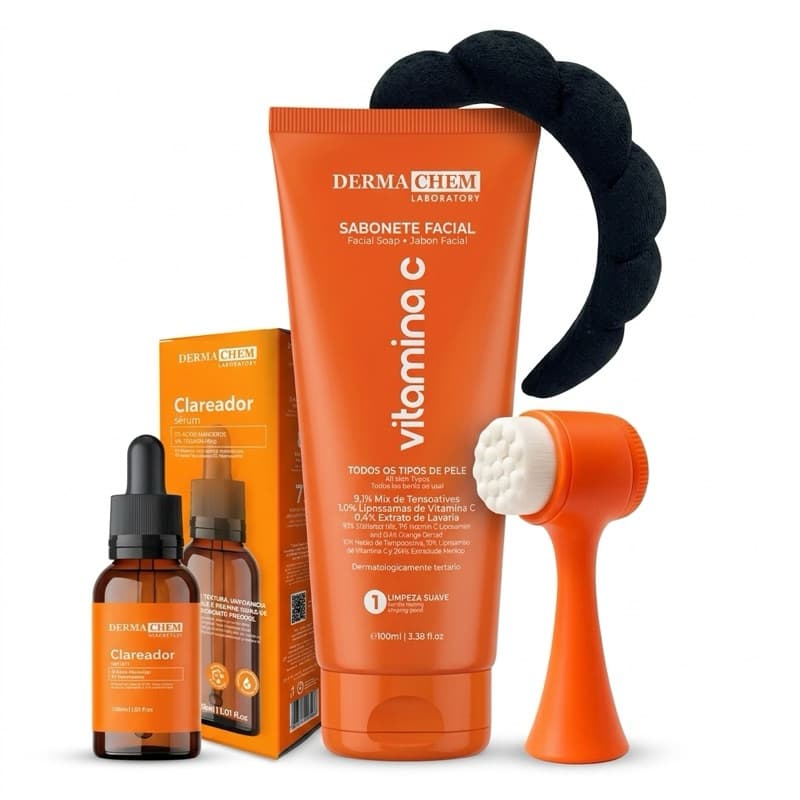 Kit Limpeza Facial Dermachem Sérum + Sabonete + Escova 2 em 1 + Tiara Skincare Completo